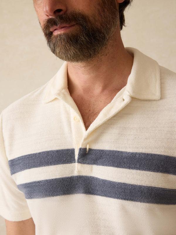 Faherty Cabana Towel Terry Surf Stripe Polo - Vintage White Men's Knits
