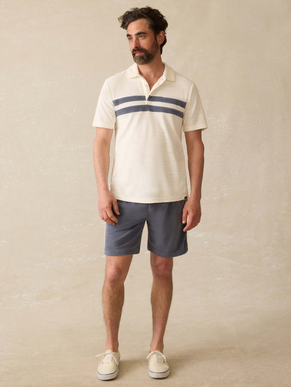Faherty Cabana Towel Terry Surf Stripe Polo - Vintage White Men's Knits