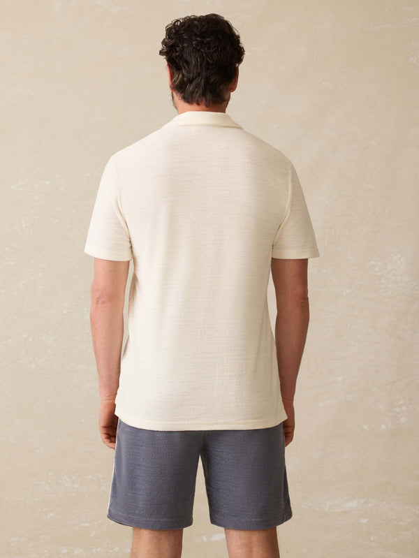 Faherty Cabana Towel Terry Surf Stripe Polo - Vintage White Men's Knits