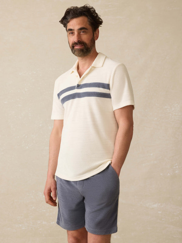 faherty Cabana Towel Terry Surf Stripe Polo - Vintage White Men's Knits