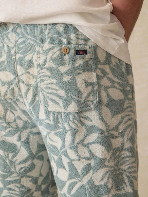 Faherty Cabana Towel Terry Sweatshort - Poolside Foliage Teal Men's Bottoms