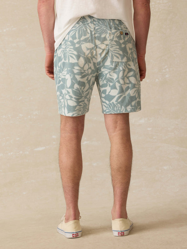 Faherty Cabana Towel Terry Sweatshort - Poolside Foliage Teal Men's Bottoms