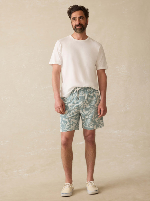Faherty Cabana Towel Terry Sweatshort - Poolside Foliage Teal Men's Bottoms