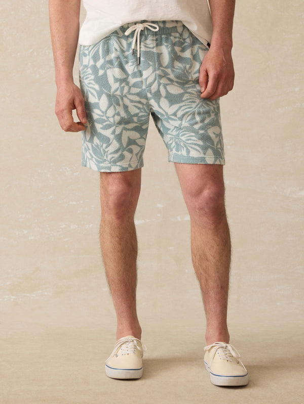 faherty Cabana Towel Terry Sweatshort - Poolside Foliage Teal Men's Bottoms
