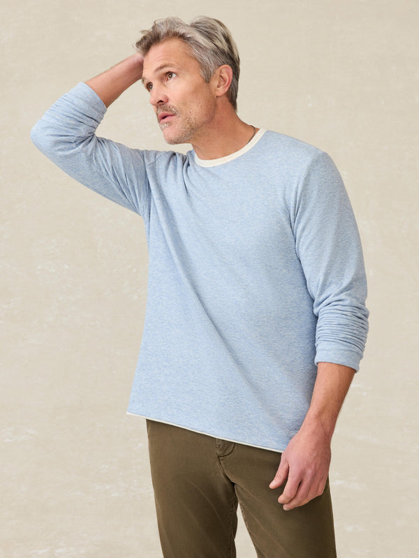Faherty Cloud Reversible Crew - Ivory Heather Light Blue Heather Men's Hoodies U0026 Pullovers