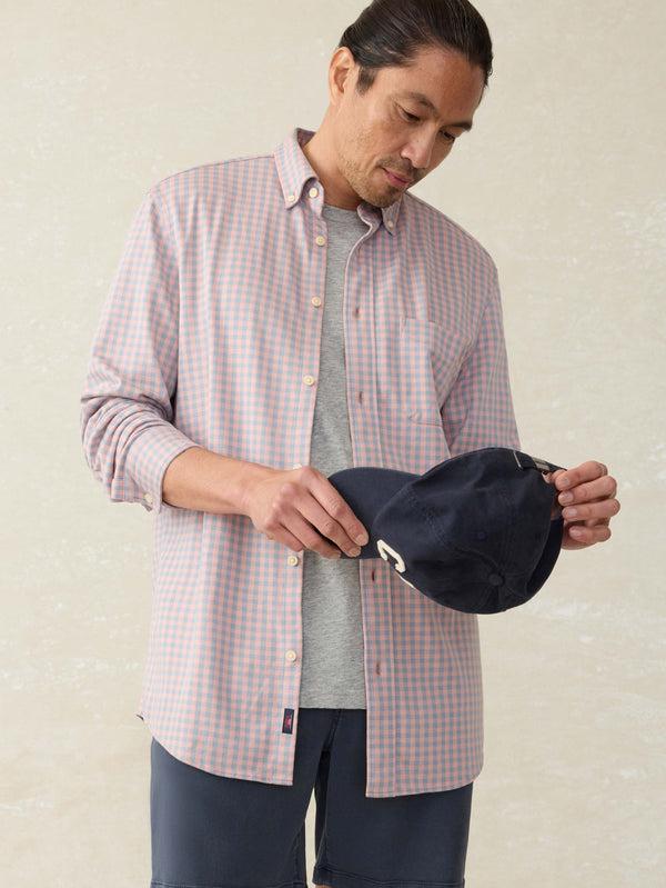 Faherty Coastline Knit Shirt - Blue Coral Gingham Men's Button Ups