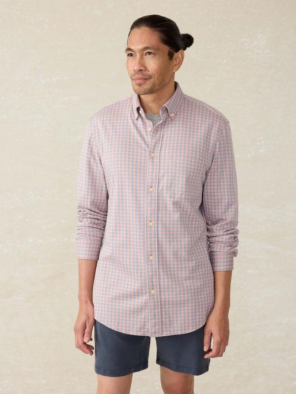 faherty Coastline Knit Shirt - Blue Coral Gingham Men's Button Ups
