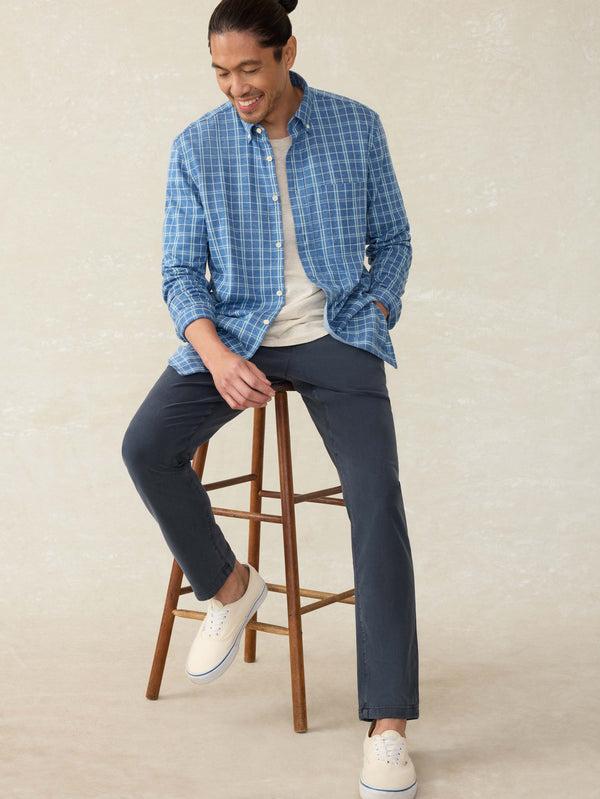 Faherty Coastline Knit Shirt - Ocean Sky Plaid Men's Button Ups