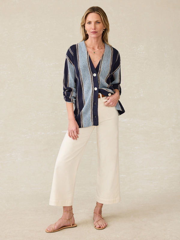 Faherty Dockside Cardigan - Tide Line Stripe Women's Sweaters
