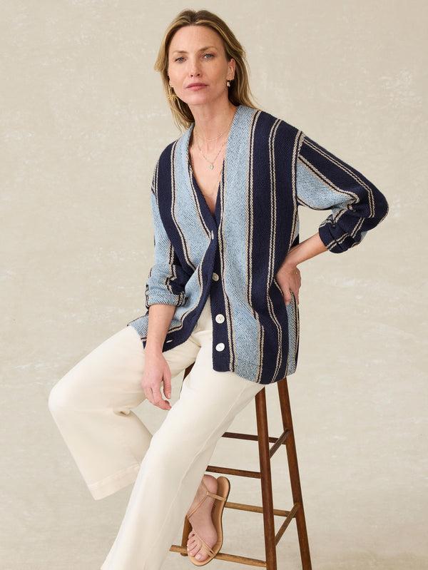 faherty Dockside Cardigan - Tide Line Stripe Women's Sweaters