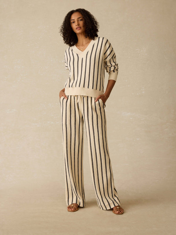 Faherty Dockside V-Neck Sweatshirt - Moon Shadow Stripe Women's Sweaters