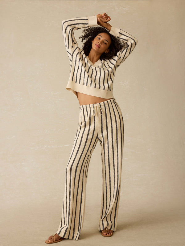 Faherty Dockside V-Neck Sweatshirt - Moon Shadow Stripe Women's Sweaters