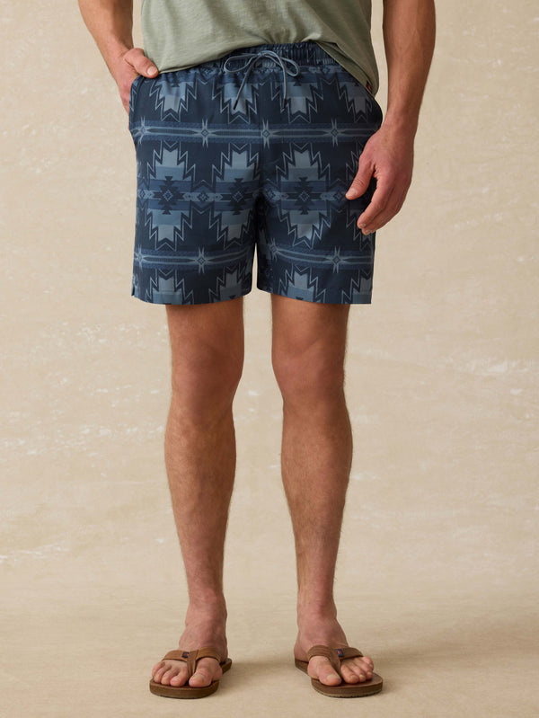 faherty Doug Good Feather Shorelite Lined Trunk (7") - Night Navy Stars Men's Swim