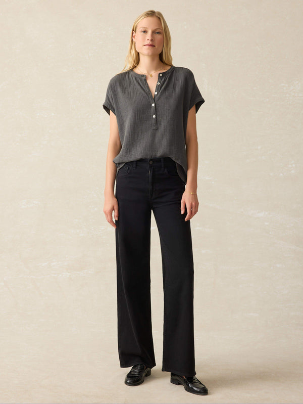 Faherty Dream Cotton Gauze Desmond Blouse - Washed Black Women's Tops