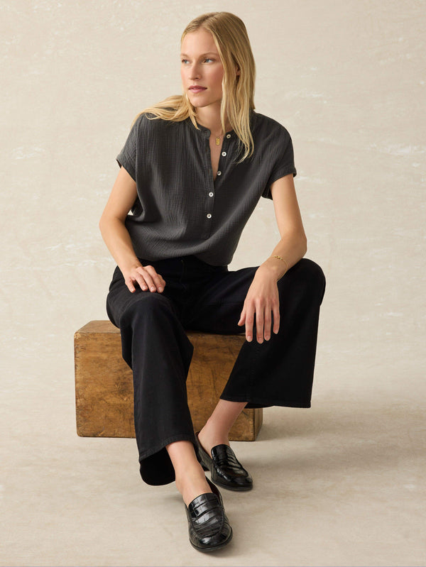 faherty Dream Cotton Gauze Desmond Blouse - Washed Black Women's Tops