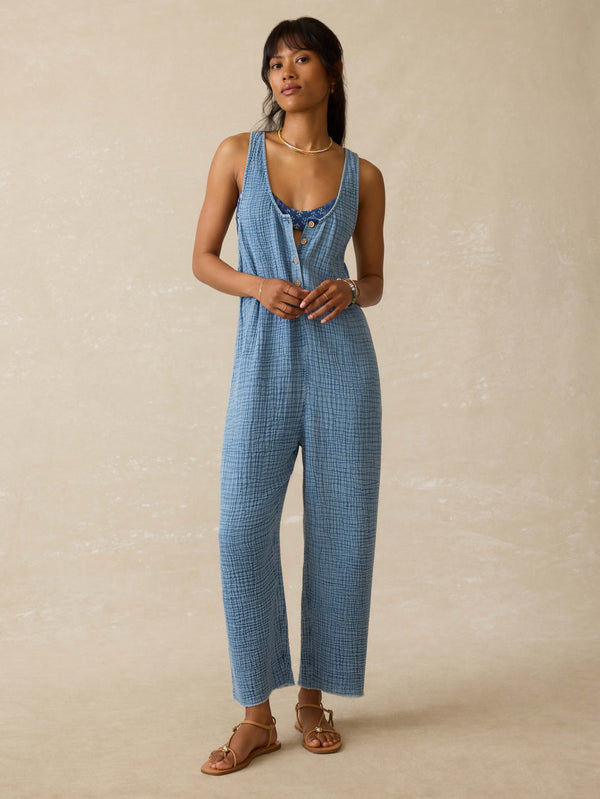 faherty Dune Cotton Gauze Dawson Jumpsuit - Light Indigo Wash Women's Dresses