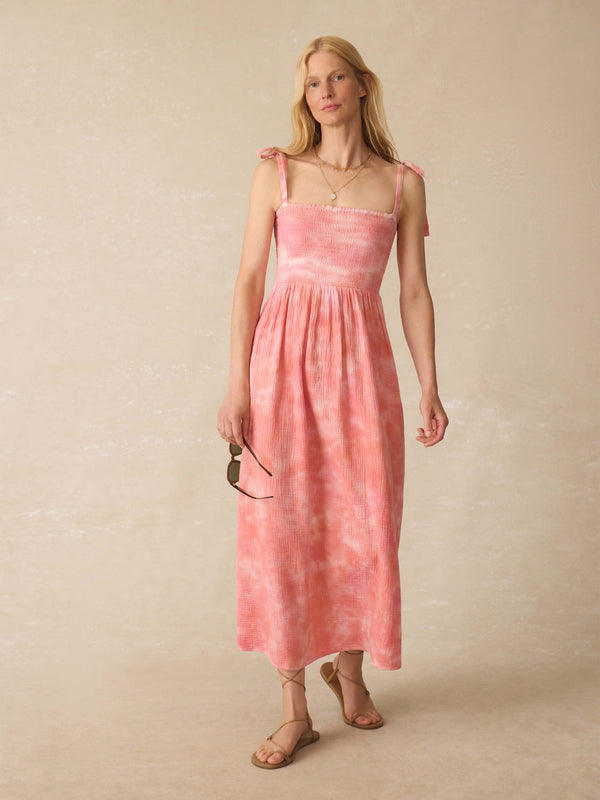 faherty Dune Cotton Gauze Ella Dress - Coral Skies Tie Dye Women's Dresses