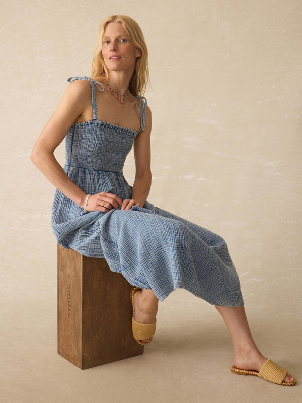 Faherty Dune Cotton Gauze Ella Dress - Light Indigo Wash Women's Dresses