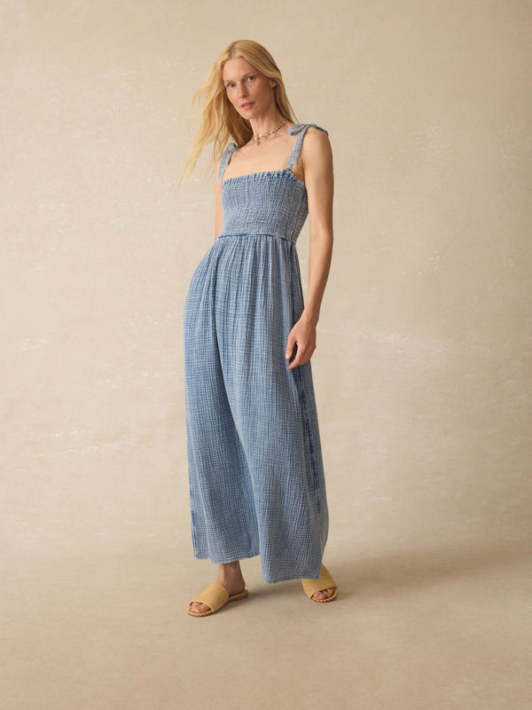 faherty Dune Cotton Gauze Ella Dress - Light Indigo Wash Women's Dresses