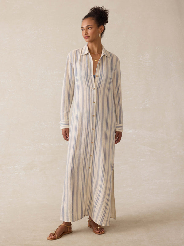 Faherty Dune Cotton Gauze Isla Shirtdress - Aqua Sea Stripe Women's Dresses