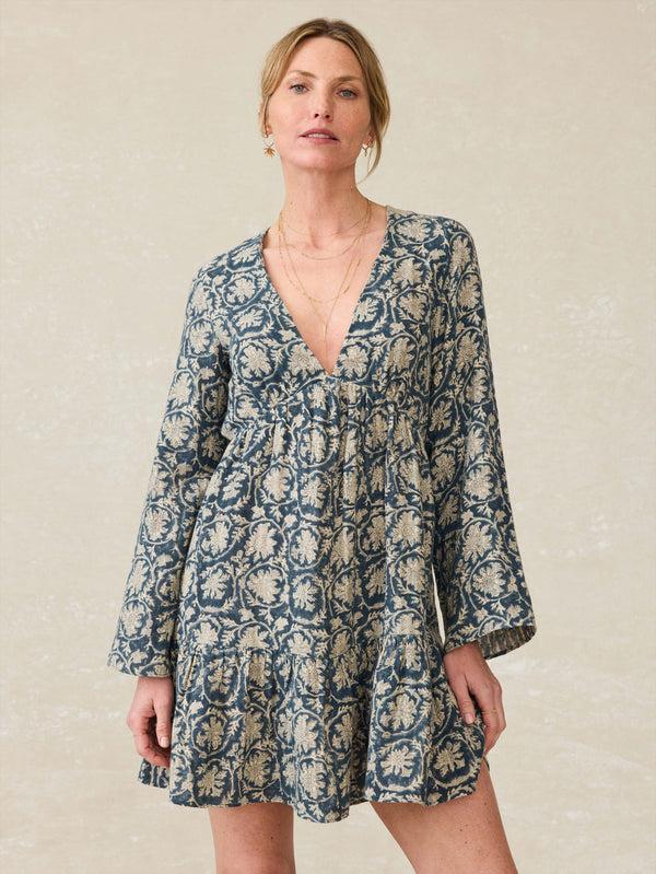 faherty Dune Cotton Gauze Oceana Dress - Tranquil Tides Print Women's Dresses