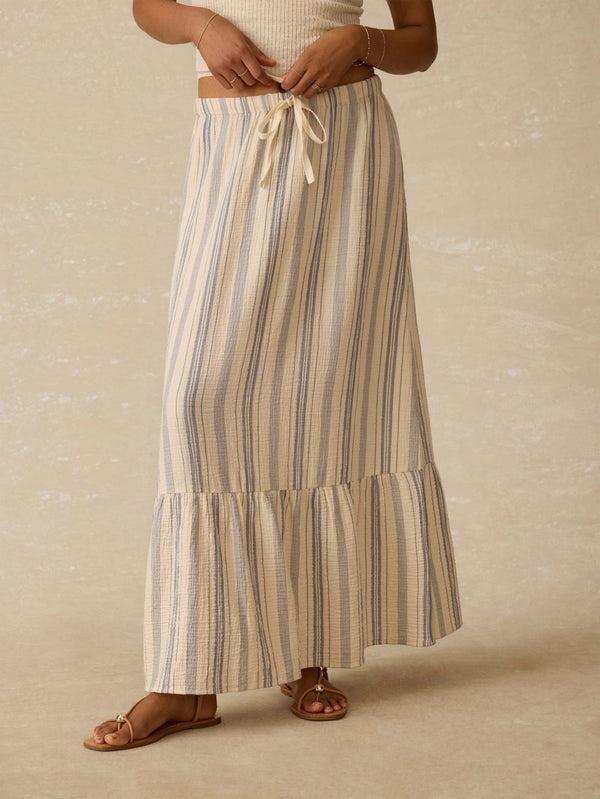 Faherty Dune Cotton Gauze Rees Skirt - Aqua Sea Stripe Women's Bottoms