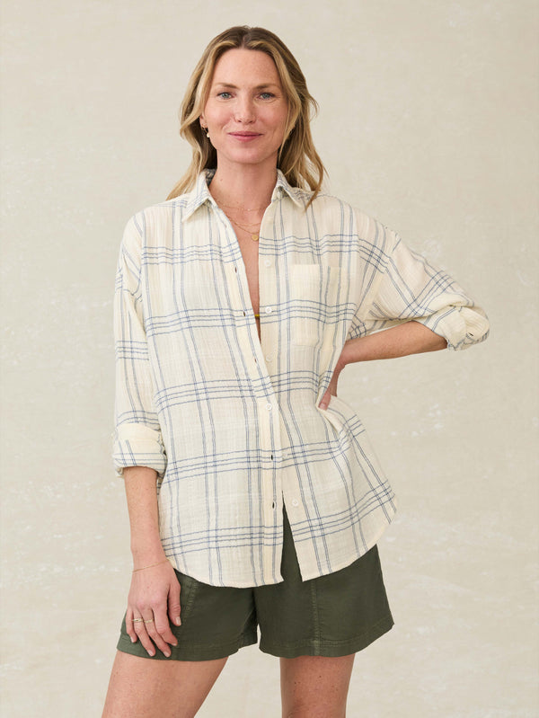 Faherty Dune Cotton Gauze Relaxed Shirt - Blue Cove Plaid Women's Button Ups