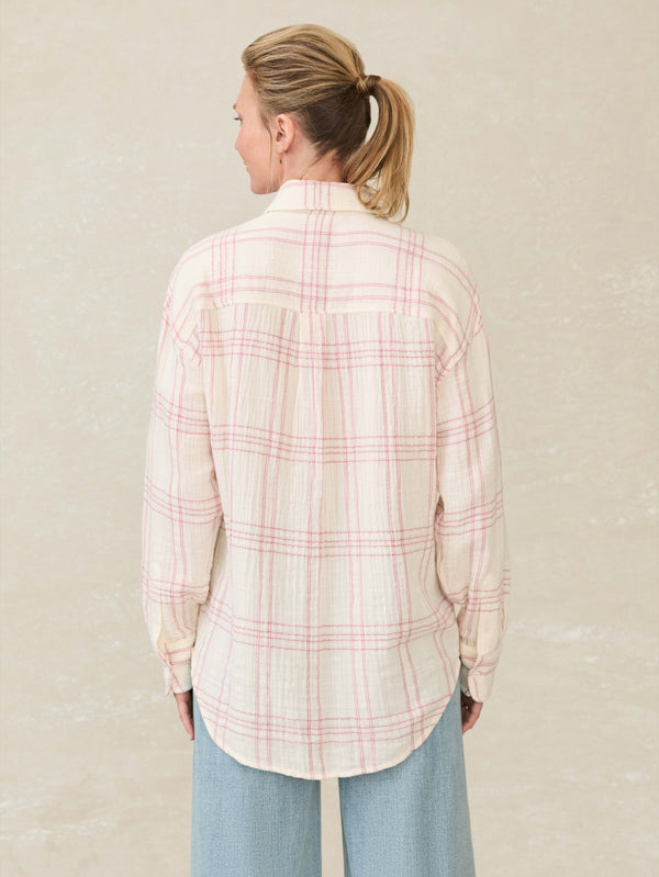 Faherty Dune Cotton Gauze Relaxed Shirt - Rose Cove Plaid Women's Button Ups