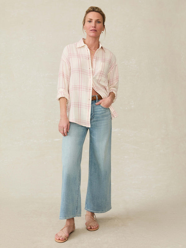 Faherty Dune Cotton Gauze Relaxed Shirt - Rose Cove Plaid Women's Button Ups