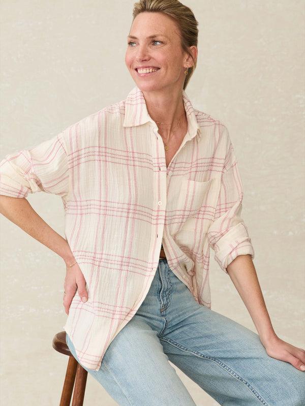 faherty Dune Cotton Gauze Relaxed Shirt - Rose Cove Plaid Women's Button Ups