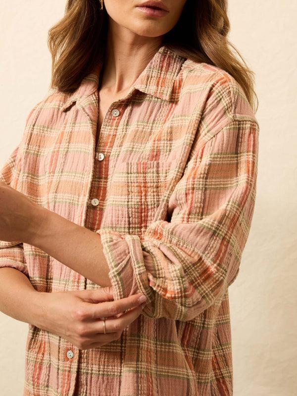 Faherty Dune Cotton Gauze Relaxed Shirt - Tinted Rose Water Plaid Women's Button Ups