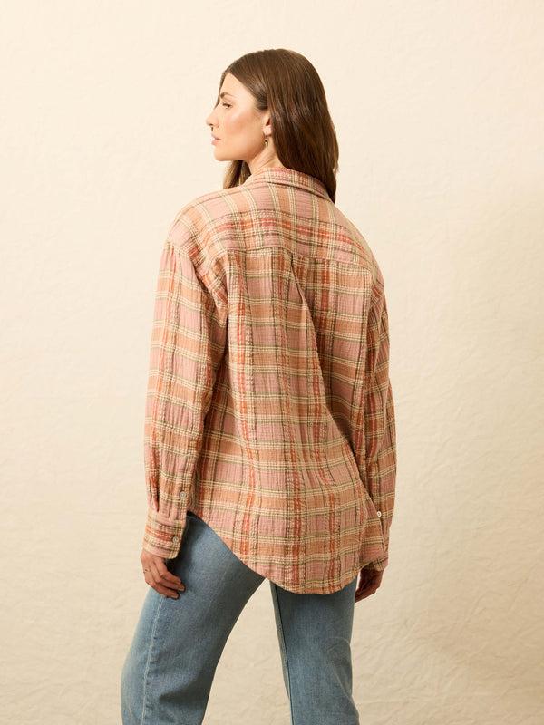 Faherty Dune Cotton Gauze Relaxed Shirt - Tinted Rose Water Plaid Women's Button Ups
