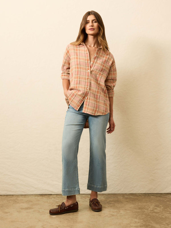 Faherty Dune Cotton Gauze Relaxed Shirt - Tinted Rose Water Plaid Women's Button Ups
