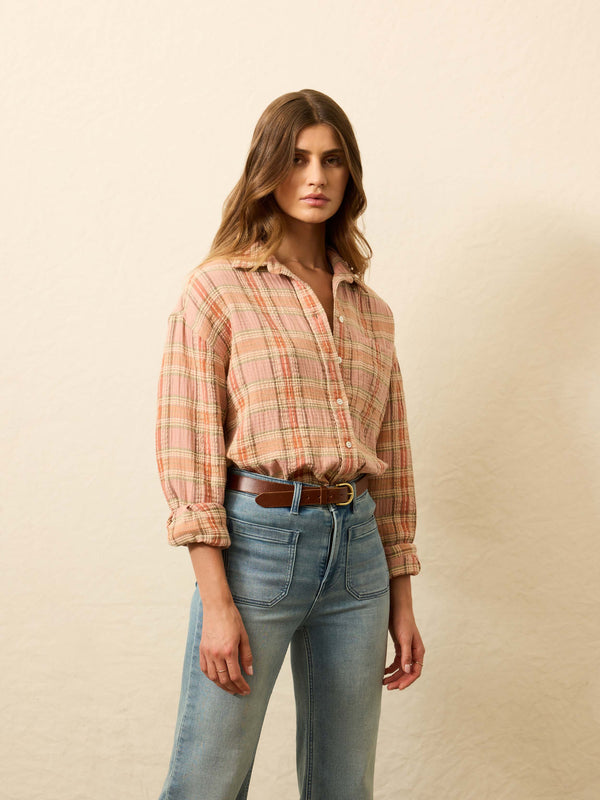 faherty Dune Cotton Gauze Relaxed Shirt - Tinted Rose Water Plaid Women's Button Ups