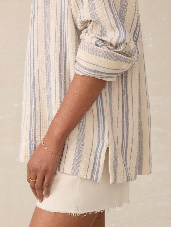 Faherty Dune Cotton Gauze Sail Away Top - Aqua Sea Stripe Women's Tops
