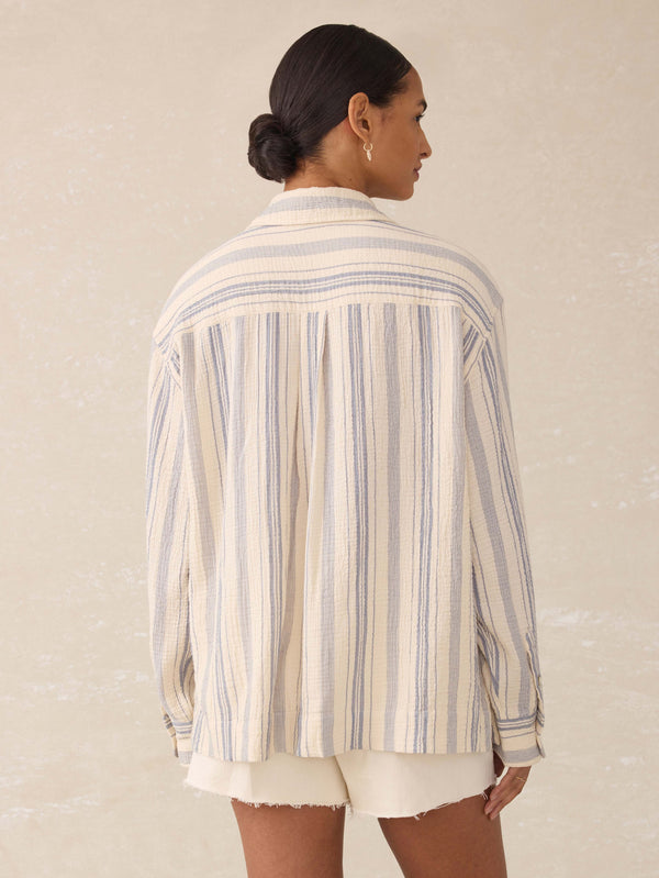 Faherty Dune Cotton Gauze Sail Away Top - Aqua Sea Stripe Women's Tops