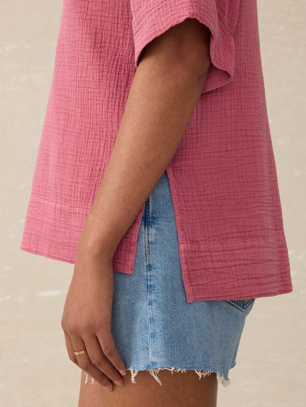Faherty Dune Cotton Gauze Short Sleeve Popover - Heather Rose Women's Tops