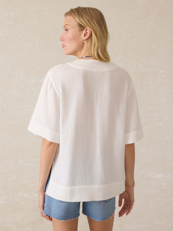 Faherty Dune Cotton Gauze Short Sleeve Popover - White Women's Tops