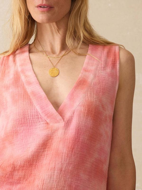 Faherty Dune Cotton Gauze Sleeveless Popover - Coral Skies Tie Dye Women's Tops