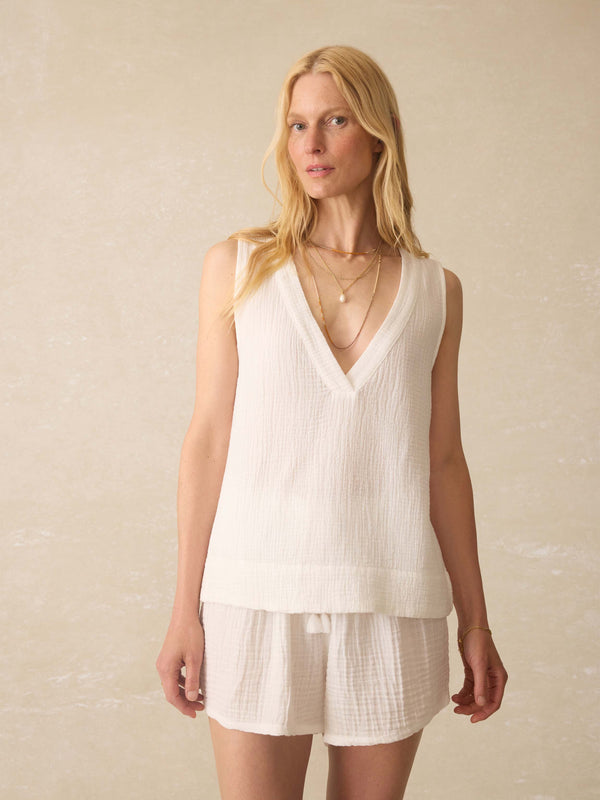 faherty Dune Cotton Gauze Sleeveless Popover - White Women's Tops
