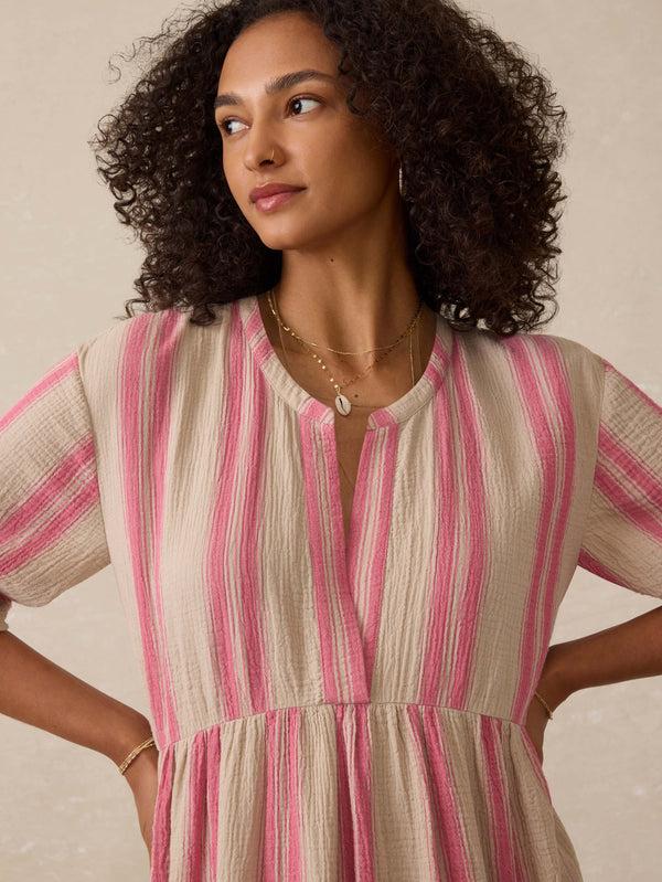 Faherty Dune Cotton Gauze Wesley Dress - Cocoa Reef Stripe Women's Dresses