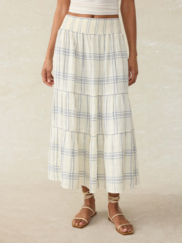 faherty Dune Cotton Gauze Woodstock Skirt - Blue Cove Plaid Women's Bottoms