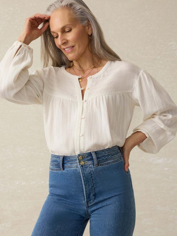 Faherty Lena Blouse - Egret Women's Tops