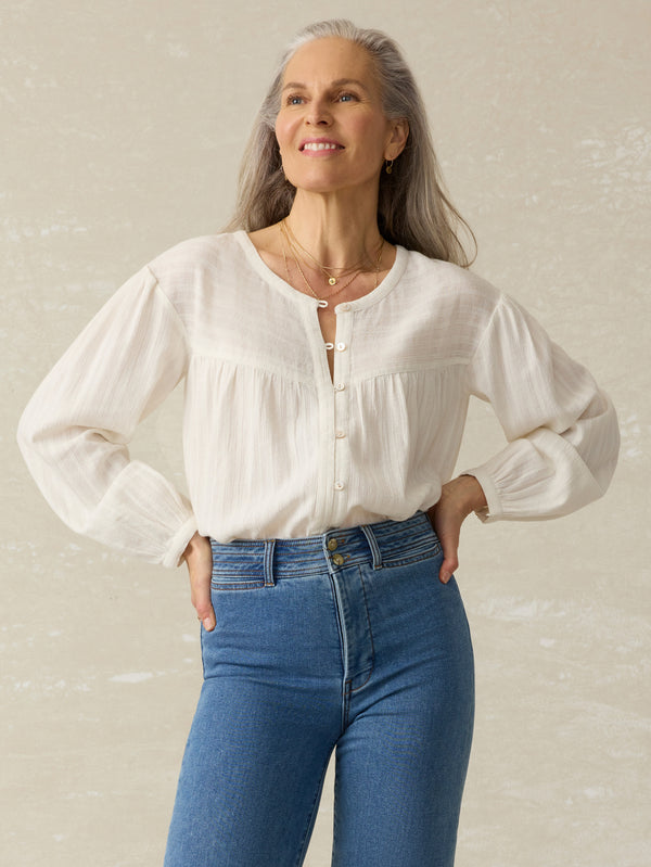 faherty Lena Blouse - Egret Women's Tops