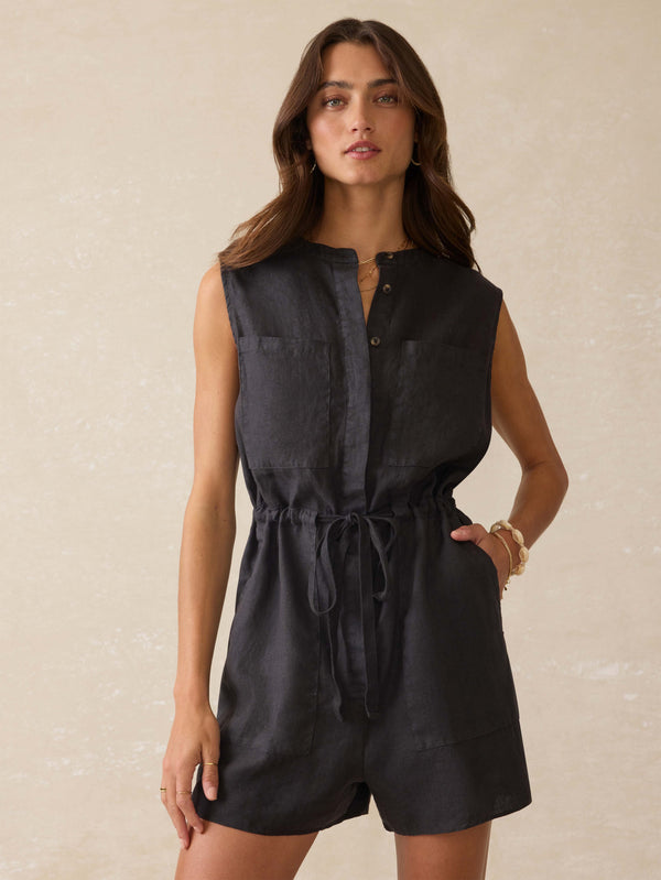 Faherty Mia Romper - Washed Black Women's Dresses