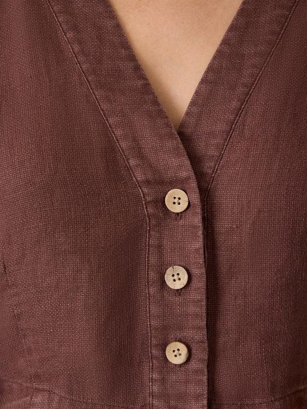 Faherty Palma Linen Avery Top - Cocoa Women's Tops