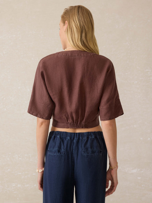 Faherty Palma Linen Avery Top - Cocoa Women's Tops
