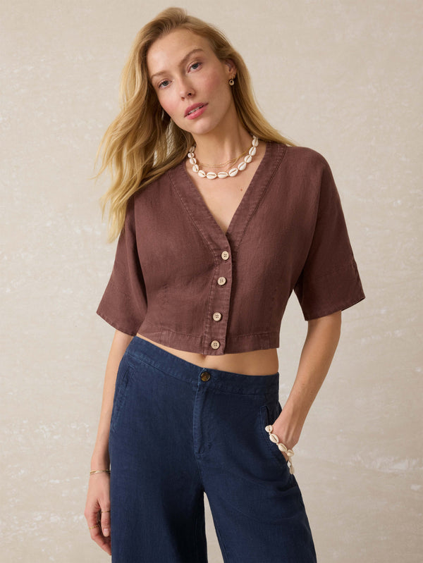 faherty Palma Linen Avery Top - Cocoa Women's Tops
