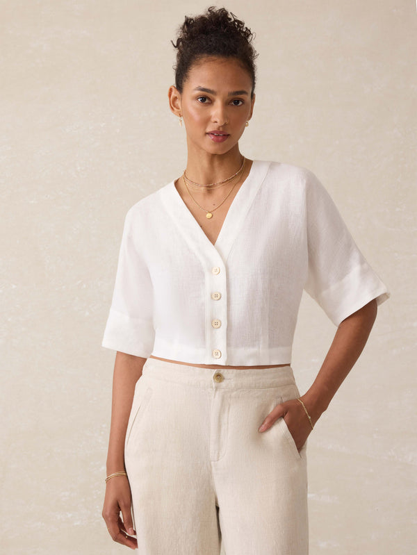 faherty Palma Linen Avery Top - White Women's Tops