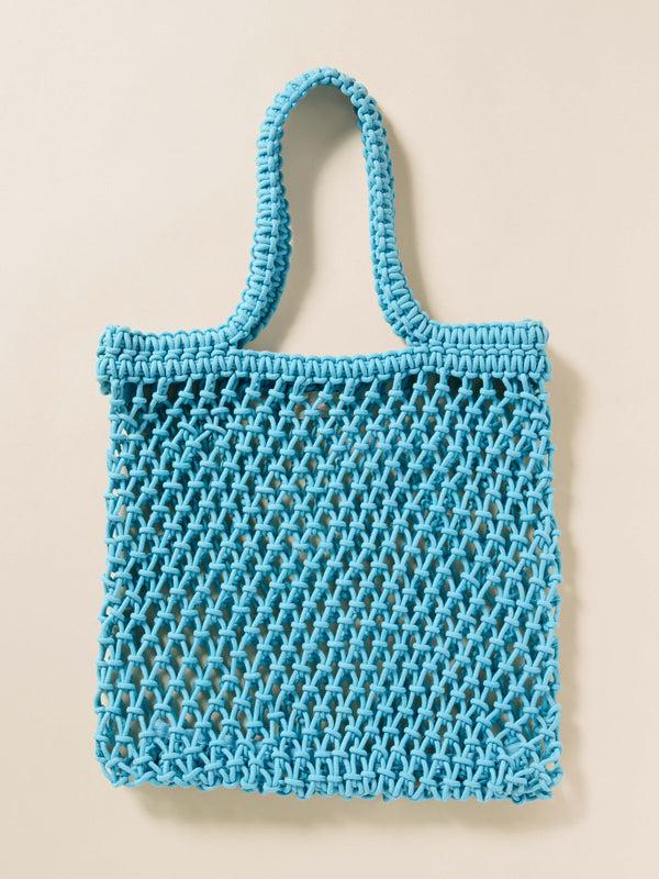 faherty Sunwashed Macrame Tote - Aqua Bags